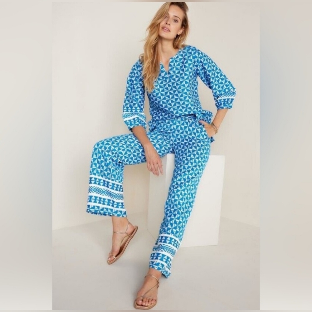 Soft Surroundings Narah Pants‎ in Blue White Geometric Palazzo